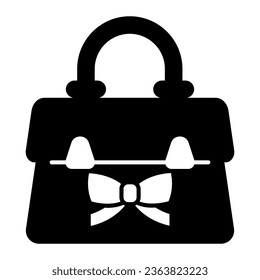 Women handbag with bow solid icon, Mother day concept, female fashion accessory sign on white background, ladies bag with bow icon in style for and web. Vector graphics.