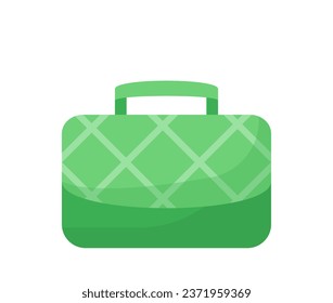 Women handbag concept. Fashionable female green bag with handle. Fashion magazine flyer. Template, layout and mock up. Cartoon flat vector illustration isolated on white background