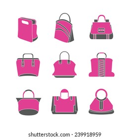 women handbag icons set, fashion bag set, pink theme 