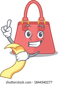 Women handbag mascot character style with a menu on his hand
