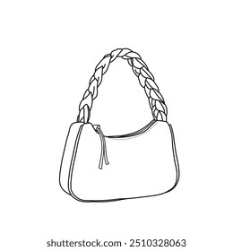 Bolso de mujer. Modelos de bolso de hombro en estilo moderno. Ilustración vectorial de moda dibujada a mano. Ilustraciones vectoriales planas aisladas sobre un fondo blanco.