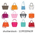 Women handbags collection of fashionable items isolated icons set vector. Bags with zippers and pockets, handles and adjustable shoulder straps lace