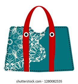 Women handbags in flat style. Fashionable bags on summer background. Decorative element mandala. Vector illustration