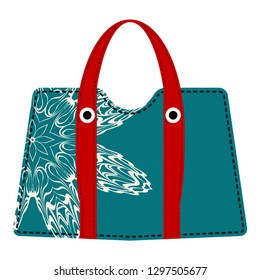 Women handbags in flat style. Fashionable bags on summer background. Decorative element mandala. Vector illustration