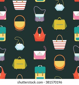 Women handbags purses seamless background pattern - flat style vector illustration
