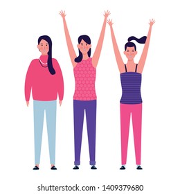 women with hands up avatar cartoon character vector illustration graphic design