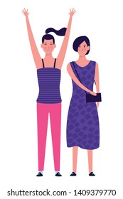 women with hands up avatar cartoon character vector illustration graphic design