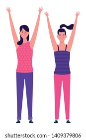 women with hands up avatar cartoon character vector illustration graphic design