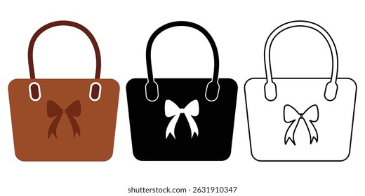 Women hands bag icon vector. Set of colorful shopping bags, woman's handbag vector, Outline of women bag symbol, icon vector. Vector illustration.