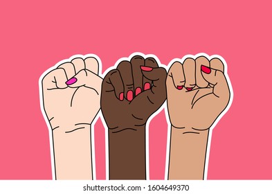 Women hands. Feminism hands. Girl power poster. Vector