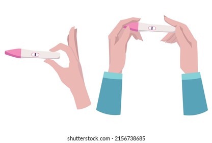 Women hands holding instant pregnancy test with negative result, flat cartoon vector illustration isolated on white background. Pregnancy expectation and infertility.