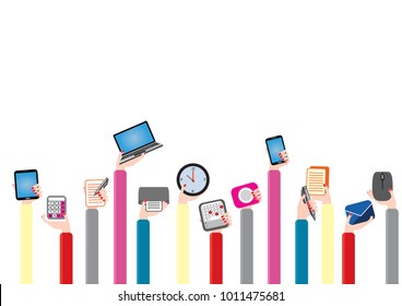 Women hands holding office supplies