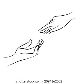 Women hands simple outline minimalistic linear gesture style. Vector Illustration of female hands for create logos, prints and other designs on white background