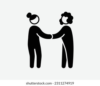 Women Handshake Icon. Agree Loyalty Greeting Greet Contract Partnership Deal Female Sign Symbol Black Artwork Graphic Illustration Clipart EPS Vector