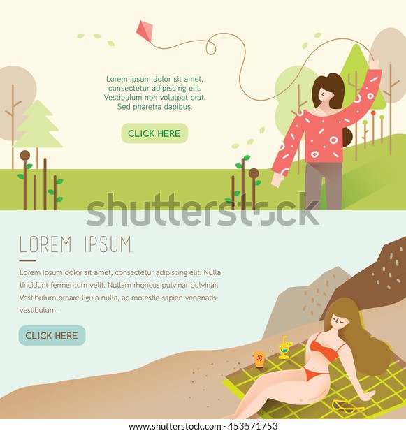 Women Happy Spring Summer Season Flat Stock Vector Royalty Free