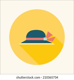 Women hat flat icon with long shadow