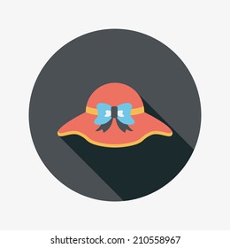 Women hat flat icon with long shadow