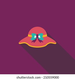 Women hat flat icon with long shadow