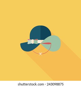 Women hat flat icon with long shadow