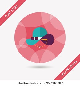 Women hat flat icon with long shadow