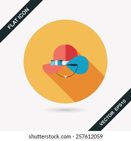 Women hat flat icon with long shadow