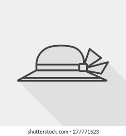 Women hat flat icon with long shadow, line icon