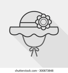 Women hat flat icon with long shadow, line icon