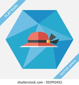 Women hat flat icon with long shadow