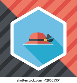 Women hat flat icon with long shadow