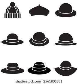 women hat set silhouette vector icon