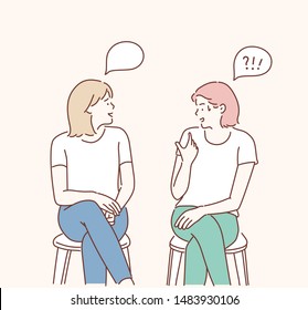 women having argument. Hand drawn style vector design illustrations.