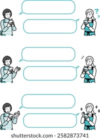 Women having a conversation while holding a cell phone.
