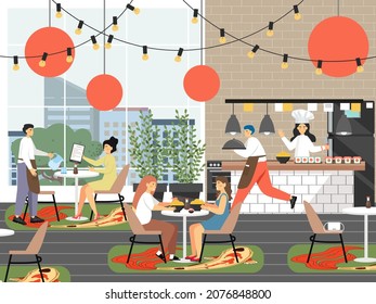 Mujeres cenando en un restaurante japonés, ilustración vectorial. rutina diaria, vida diaria, hábitos diarios.