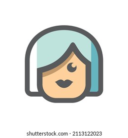 Women Head Blue Hair Vector icon Cartoon illustration.