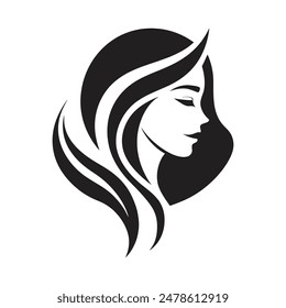 Women head logo, minimalist, vector art illustration