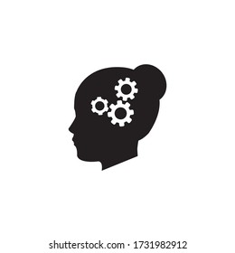 Women head thinking vector icon, head with cog or gear mechanism