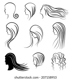 Women heads with beautiful hair vector