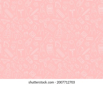 Women Health, Hygiene And Contraception Seamless Background Pattern. Vector Illustration Doodles Thin Line Art Sketch Style Concept