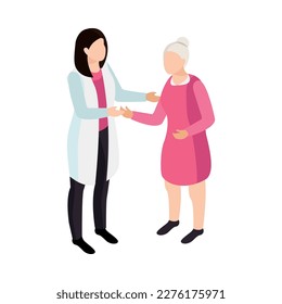 Women health isometric icon with faceless character of doctor and senior female patient vector illustration