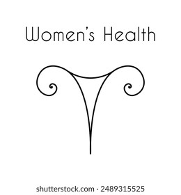 Icono médico lineal de la salud de la mujer con texto. Abstractas Ilustración vectorial de los órganos reproductores femeninos. Logotipo Plantilla para la salud de la mujer o inseminación artificial, ginecología, obstetricia