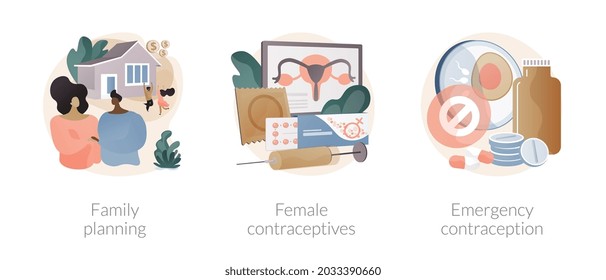 Women Healthcare Abstract Concept Vector Illustration Set. Family Planning, Female Contraceptives, Emergency Contraception, Reproductive Health, Fertility And Pregnancy Control Abstract Metaphor.