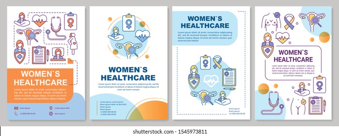 Women healthcare brochure template. Gynecological checkup. Flyer, booklet, leaflet print, cover design with linear illustrations. Vector page layouts for magazines, annual reports, advertising posters