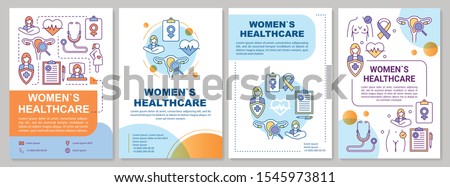 Women healthcare brochure template. Gynecological checkup. Flyer, booklet, leaflet print, cover design with linear illustrations. Vector page layouts for magazines, annual reports, advertising posters