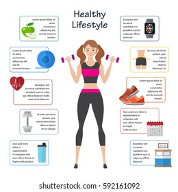 Women healthy lifestyle infographics. Sport and diet food lifestyle. Infographics  brochure template vector illustration