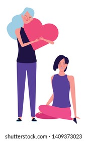 women with heart avatar cartoon character vector illustration graphic design