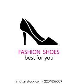 Women heeled shoe glyph icon shape. Shoes boutique logo sign. Lady footwear. Elegant flat logotype element vector illustration. Emblem isolated on white background