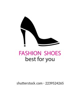 Women heeled shoe glyph icon shape. Shoes boutique logo sign. Lady footwear. Elegant flat logotype element vector illustration. Emblem isolated on white background