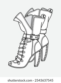 Frauen High Heel Schuhe technische flache Zeichnung Vektor Mockup-Vorlage.