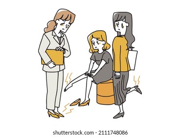 Women with high heels and pain in their legs Comical handwritten figures Vectors, simple coloring of line drawings