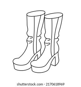 Women high sole boots. Autumn shoes. Editable stroke thickness size.